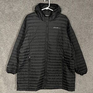 Eddie Bauer Coat Womens 2XL Black EB650 Down Puffer Hooded Mid Length Warm